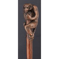 ANTIQUITES CANNE DE MARCHE CASSE TETE SINGE EN BRONZE PROTEGEANT SON BUTIN par ANTOINE PALAIS ROYAL - FRANCE FIN XIXè {PRODUCT_R