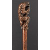 ANTIQUITES CANNE DE MARCHE CASSE TETE SINGE EN BRONZE PROTEGEANT SON BUTIN par ANTOINE PALAIS ROYAL - FRANCE FIN XIXè {PRODUCT_R